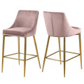 luxury high chair bar stool gold velvet Modern with back